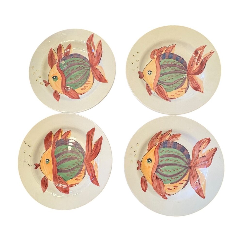 Set Of 4 Tabletops Gallery Pescada Hand-Painted Ceramic Fish Design Dinner Plate - Picture 5 of 6